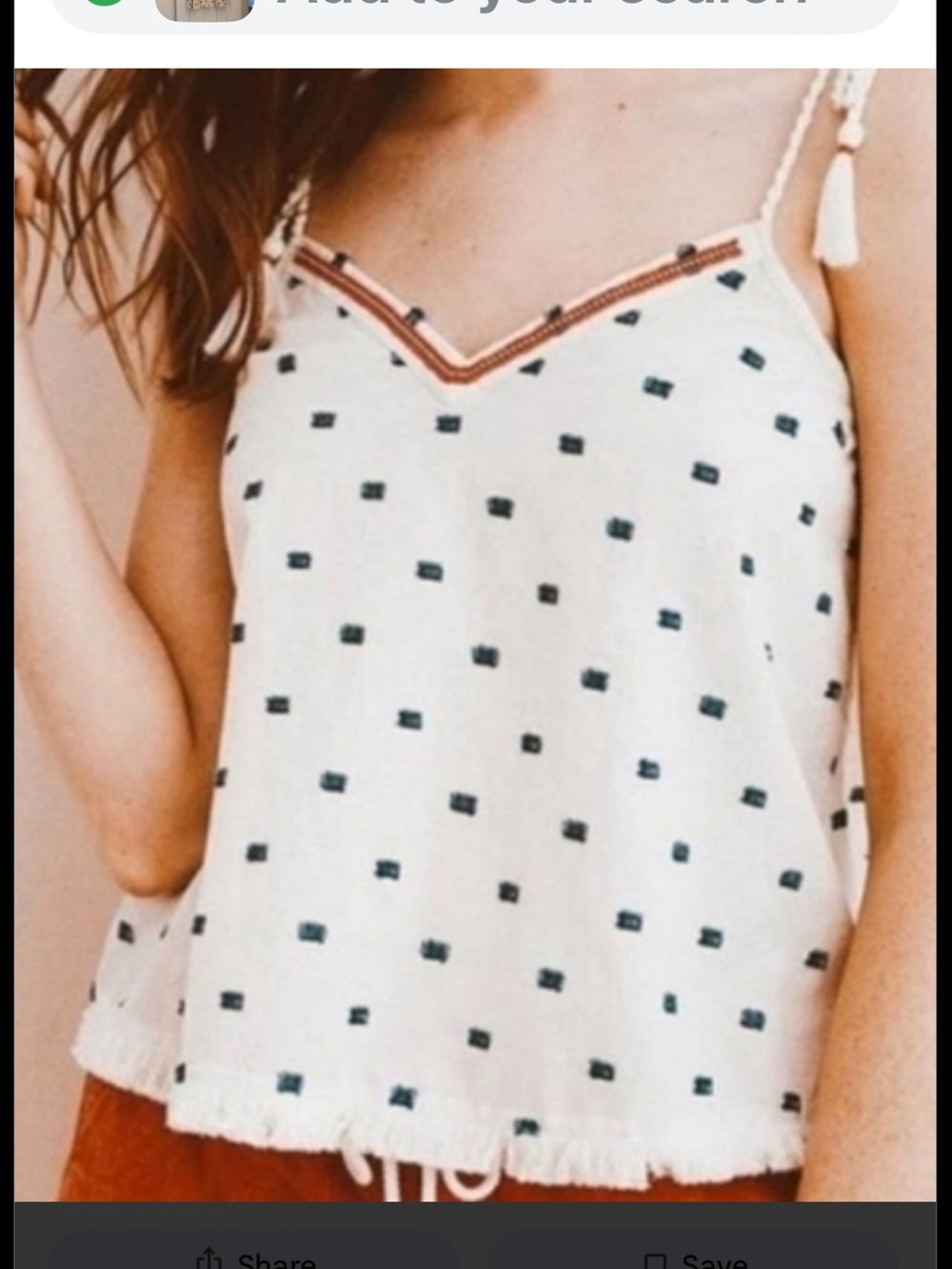 aerie Cream Cami with Black Dot Print and Rust Trim Detail